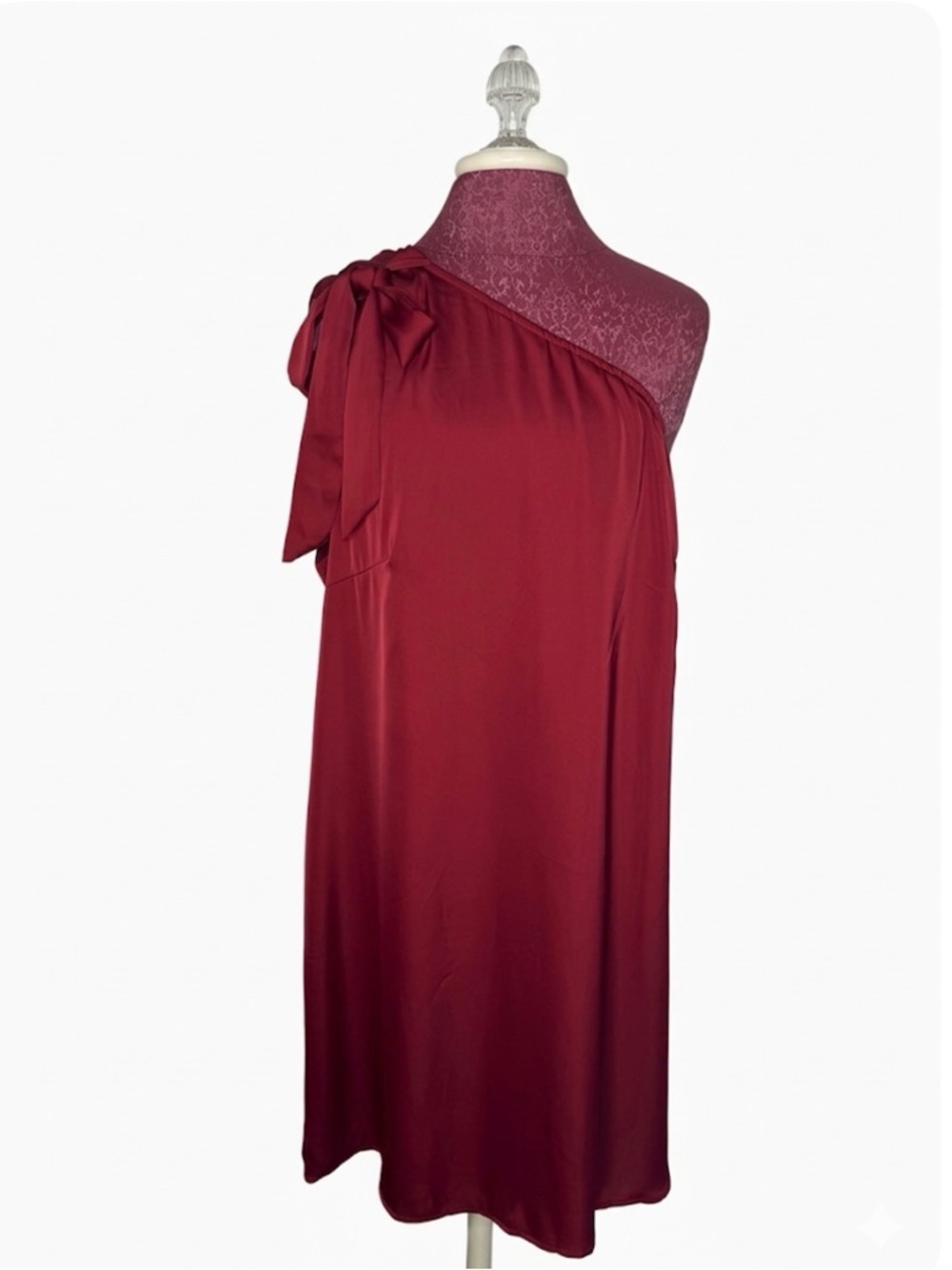 One-Shoulder Bow Detail Dress in Wine Maroon Burgundy Size XXL